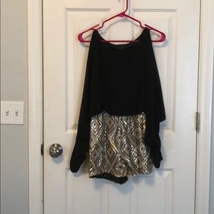 Long sleeve, sequin bottom romper